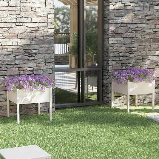Plantenbakken 2 St 70X70X70 Cm Massief Grenenhout Wit