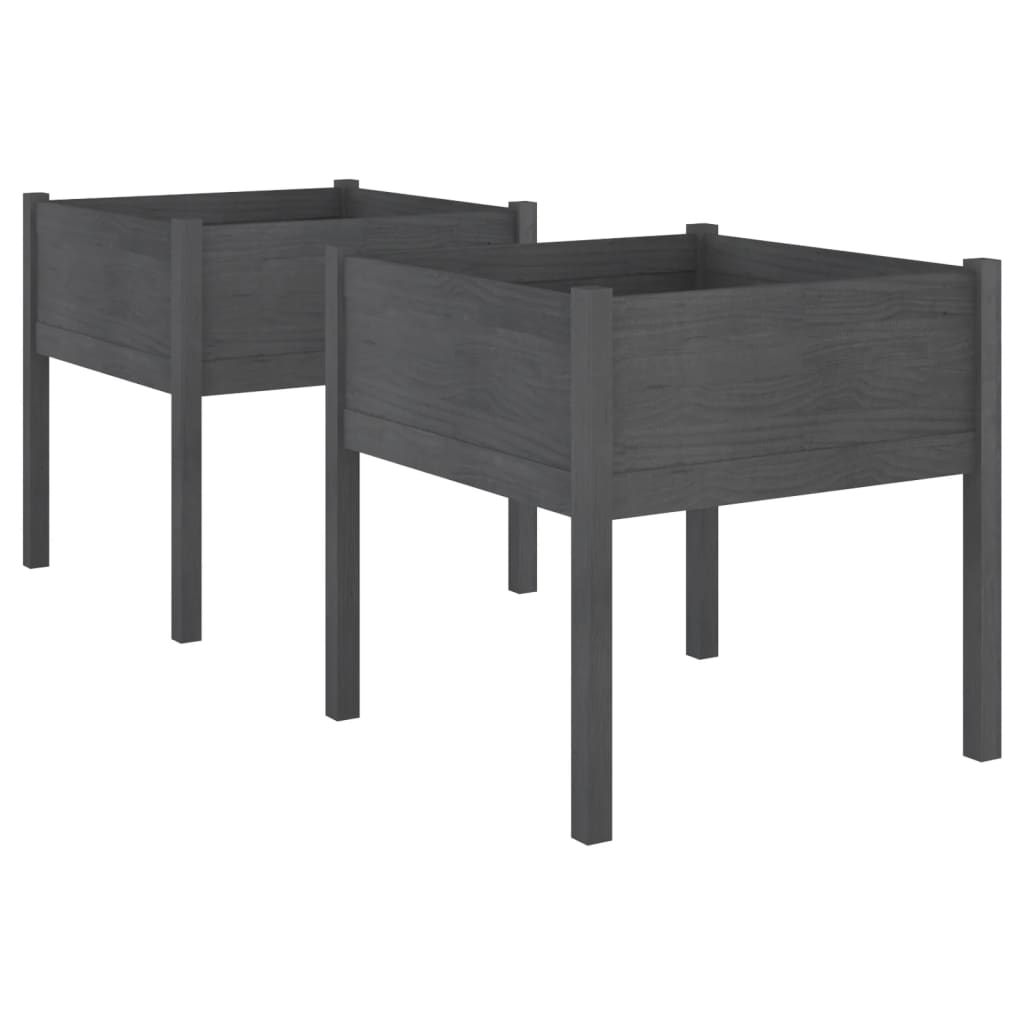 Plantenbakken 2 St 70X70X70 Cm Massief Grenenhout Grijs