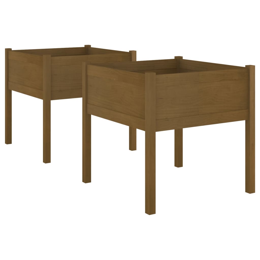 Plantenbakken 2 St 70X70X70 Cm Massief Grenenhout Honingbruin