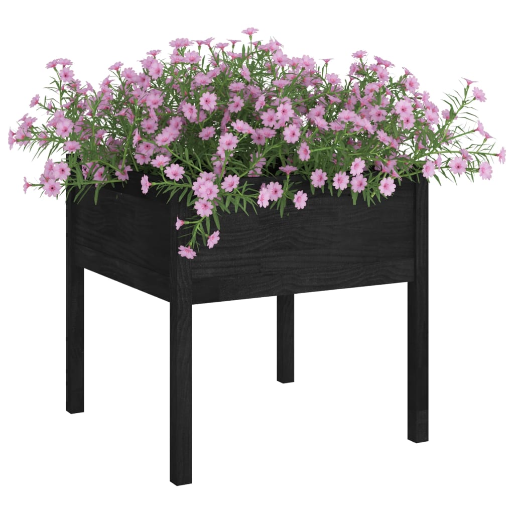 Plantenbakken 2 St 70X70X70 Cm Massief Grenenhout Zwart