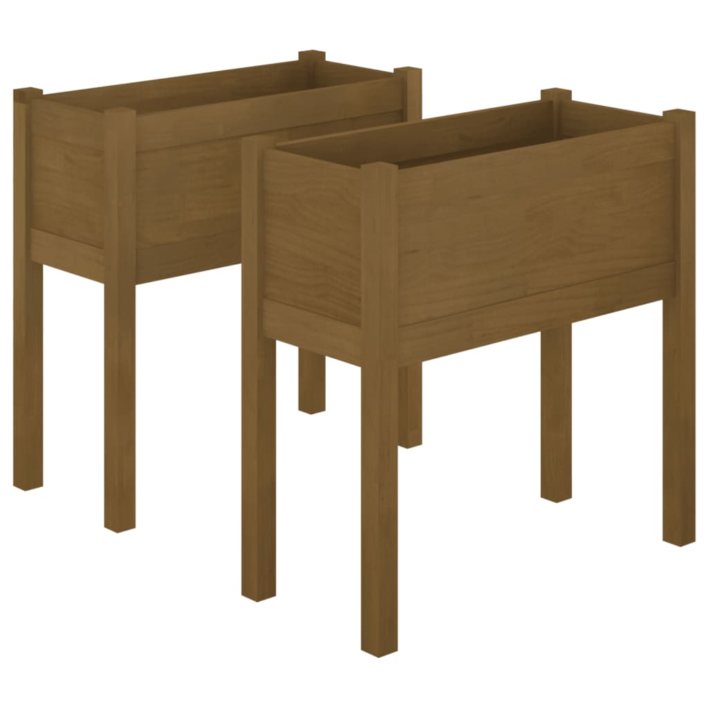 Plantenbakken 2 St 70X31X70 Cm Massief Grenenhout Honingbruin