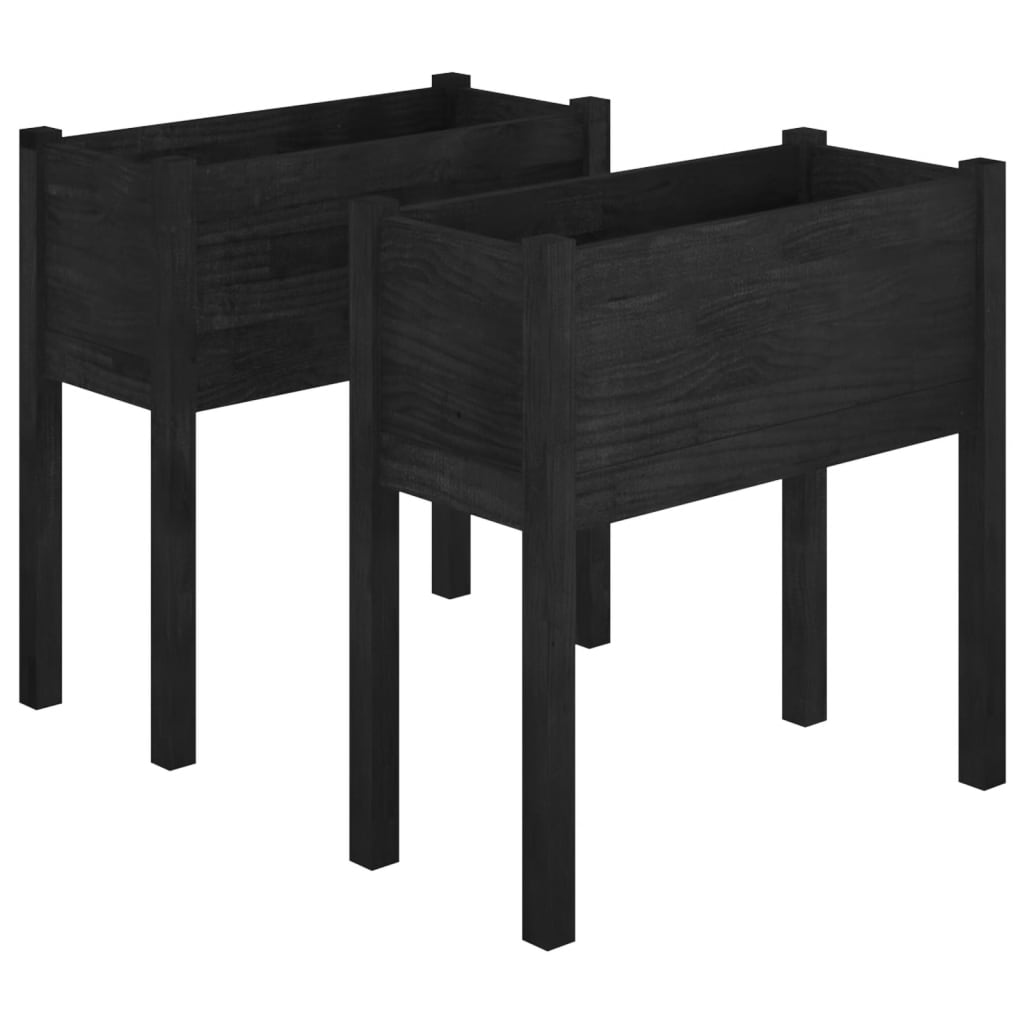 Plantenbakken 2 St 70X31X70 Cm Massief Grenenhout Zwart