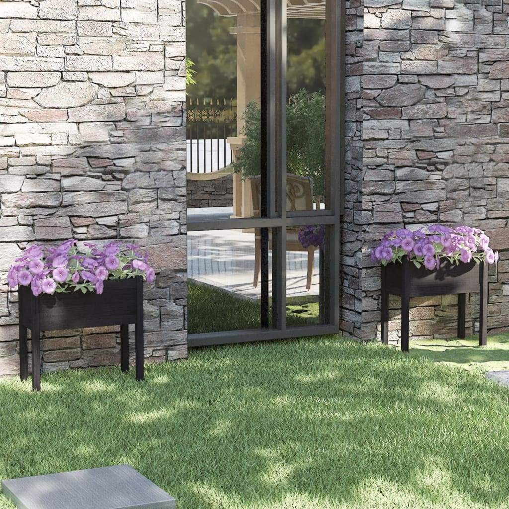 Plantenbakken 2 St 70X31X70 Cm Massief Grenenhout Zwart