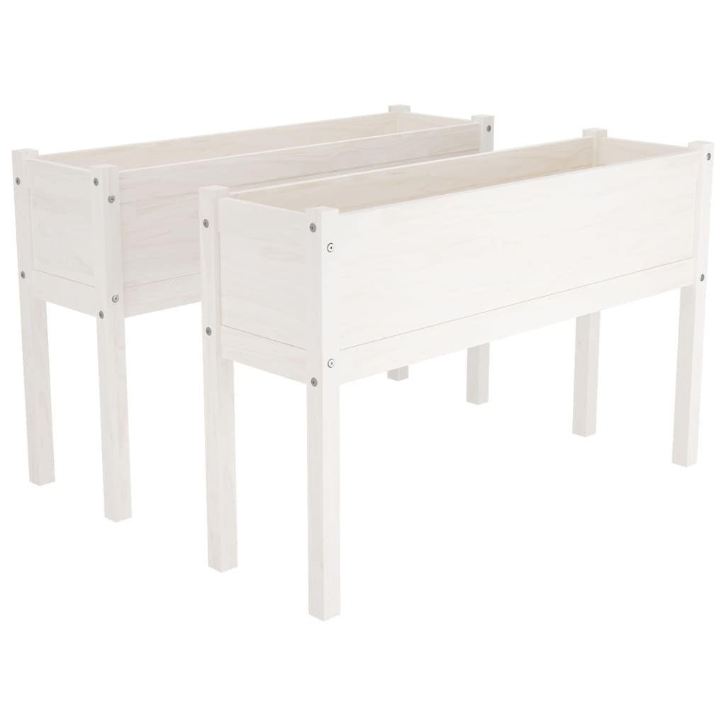 Plantenbakken 2 St 110X31X70 Cm Massief Grenenhout Wit