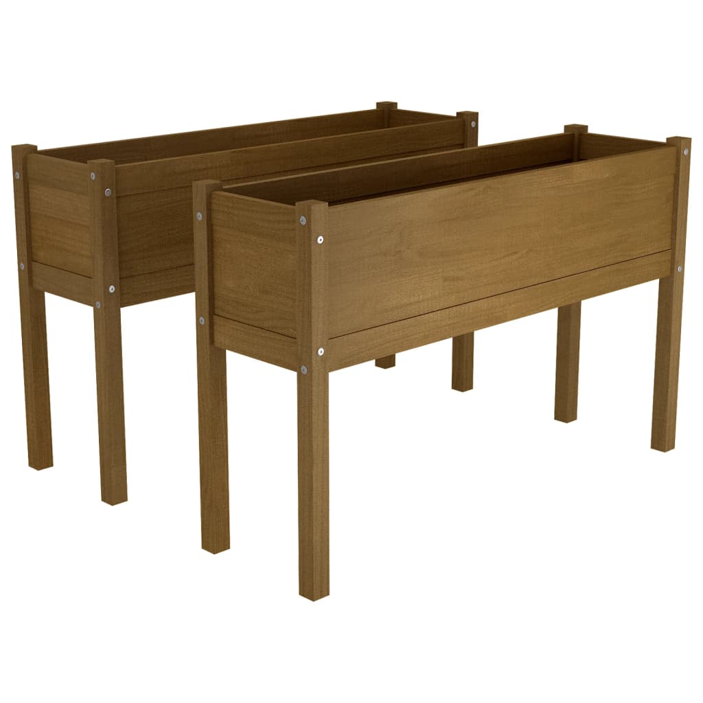Plantenbakken 2 St 110X31X70 Cm Massief Grenenhout Honingbruin