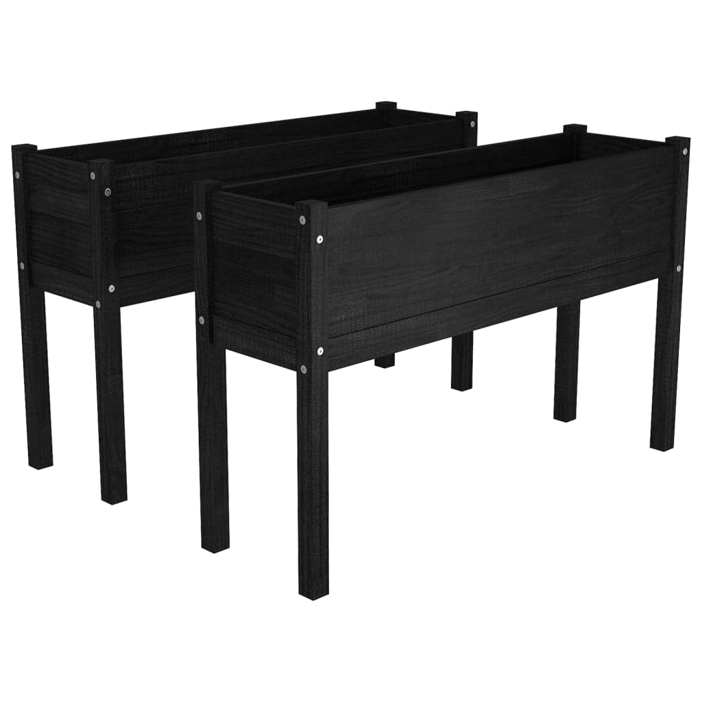 Plantenbakken 2 St 110X31X70 Cm Massief Grenenhout Zwart