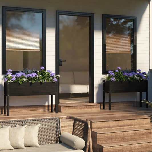 Plantenbakken 2 St 110X31X70 Cm Massief Grenenhout Zwart