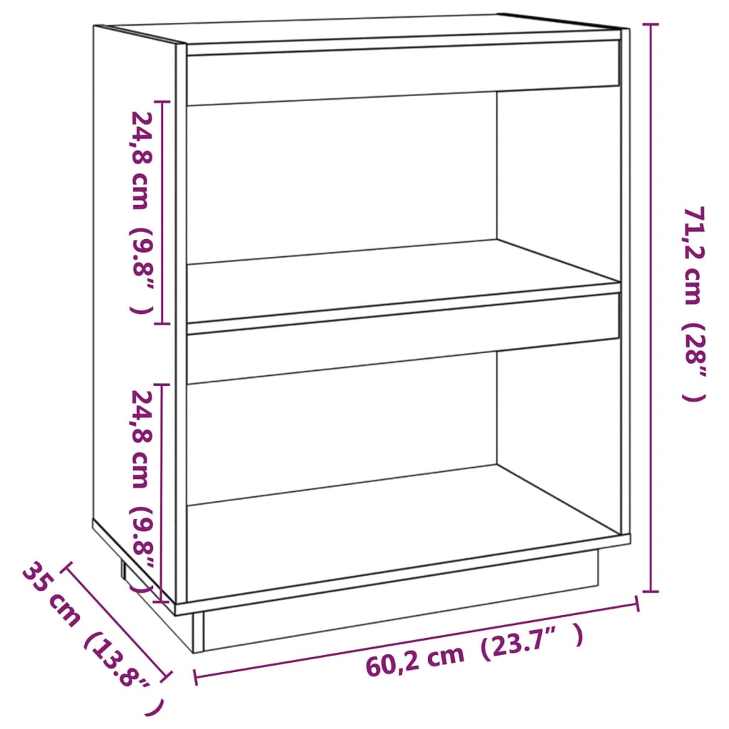 Boekenkast 60X35X71 Cm Massief Grenenhout Zwart