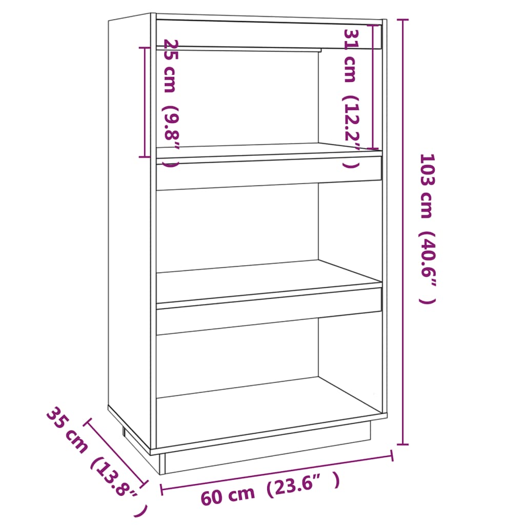 Boekenkast/Kamerscherm 60X35X103 Cm Massief Grenenhout