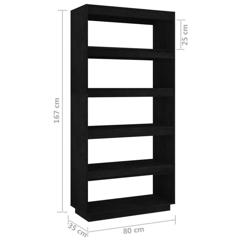 Boekenkast/Kamerscherm 80X35X167 Cm Massief Grenenhout Zwart