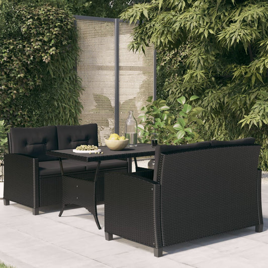3-Delige Tuinset Met Kussens Poly Rattan Zwart