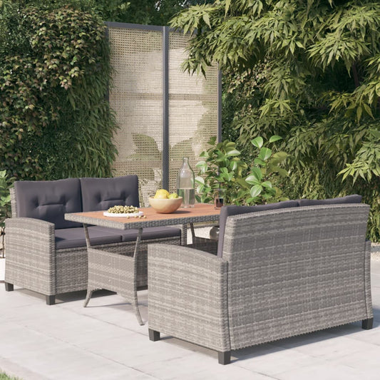 3-Delige Tuinset Poly Rattan En Massief Acaciahout