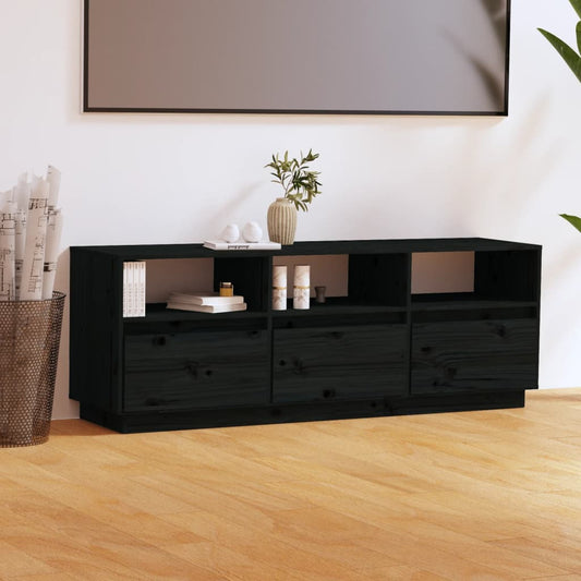Tv-Meubel 140X37X50 Cm Massief Grenenhout Zwart