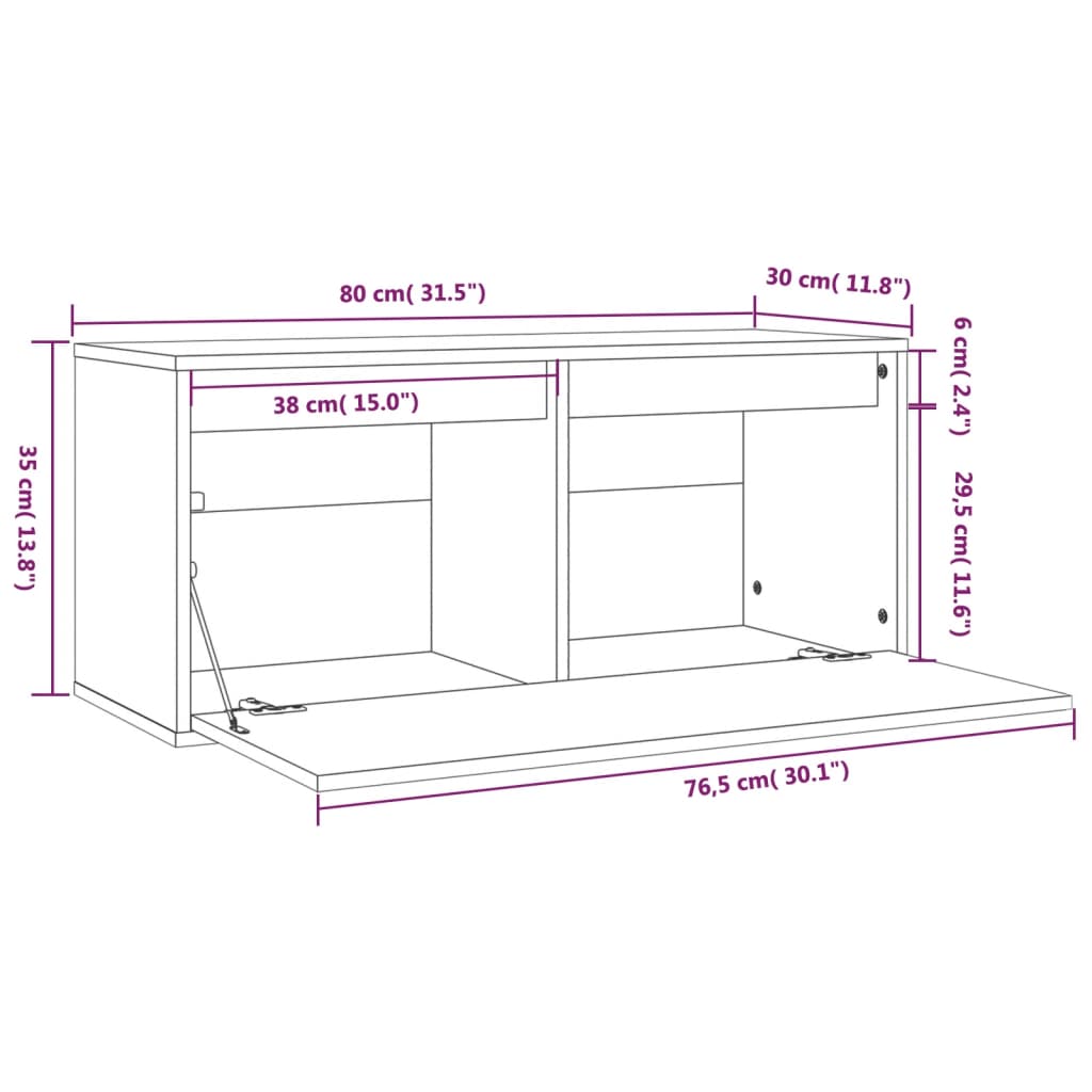 Wandkast 80X30X35 Cm Massief Grenenhout Grijs