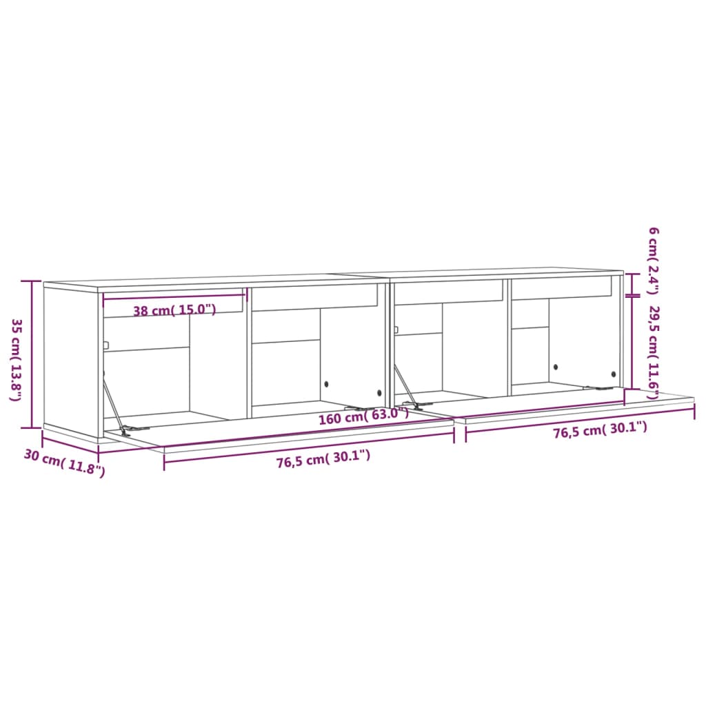 Wandkasten 2 St 80X30X35 Cm Massief Grenenhout Grijs