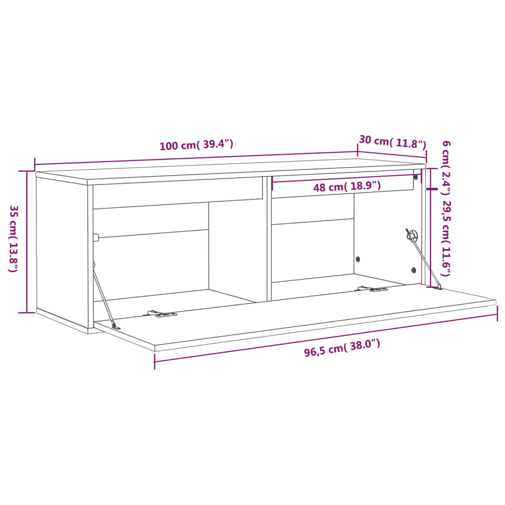 Wandkast 100X30X35 Cm Massief Grenenhout Zwart