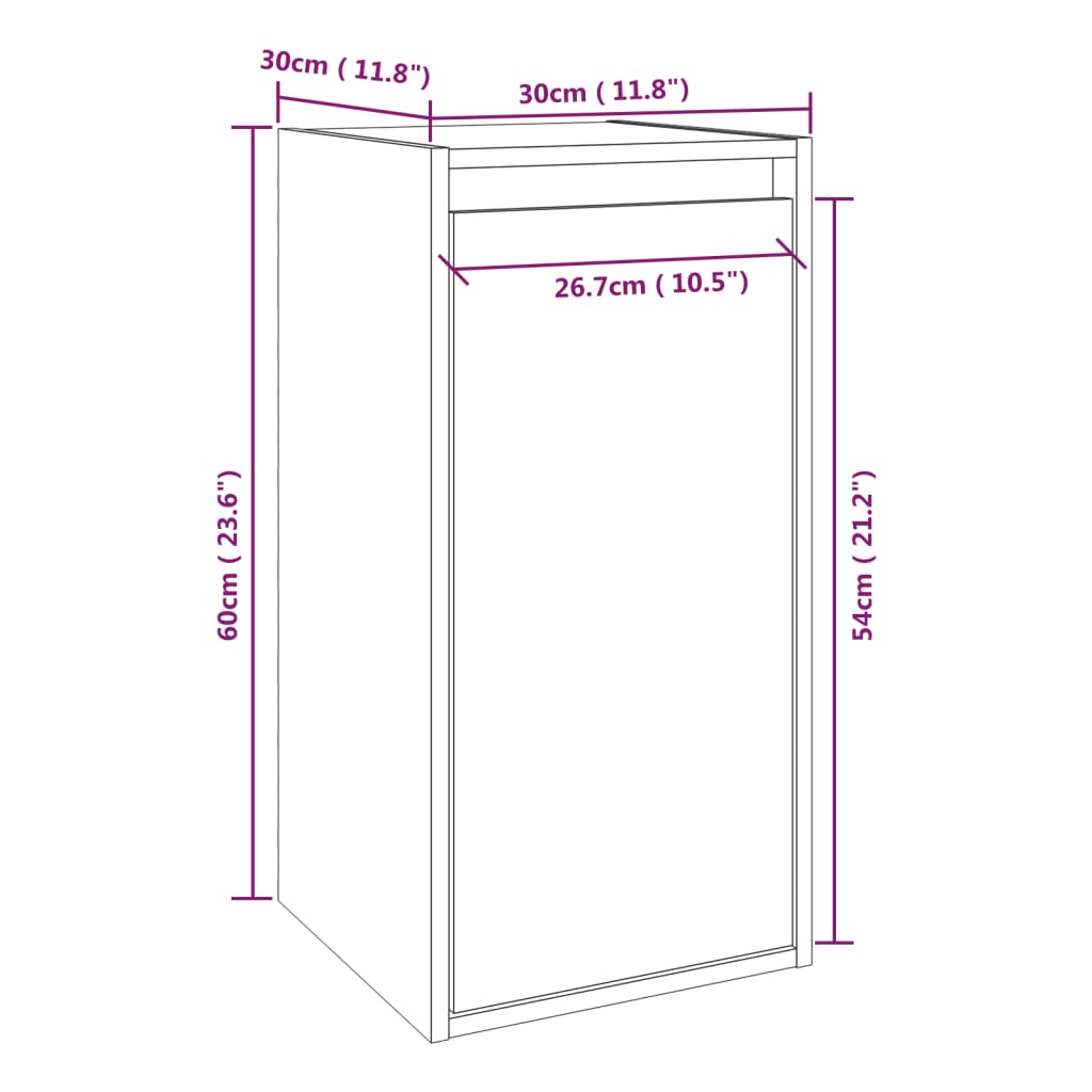 Wandkasten 2 St 30X30X60 Cm Massief Grenenhout Grijs