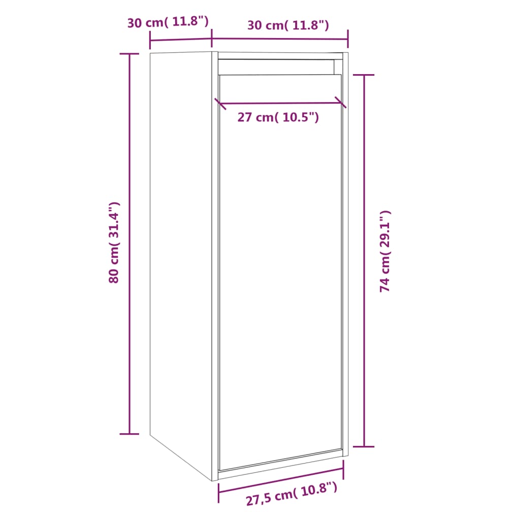 Wandkast 30X30X80 Cm Massief Grenenhout Wit