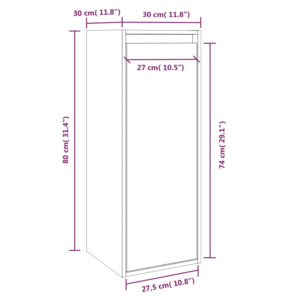 Wandkast 30X30X80 Cm Massief Grenenhout Zwart