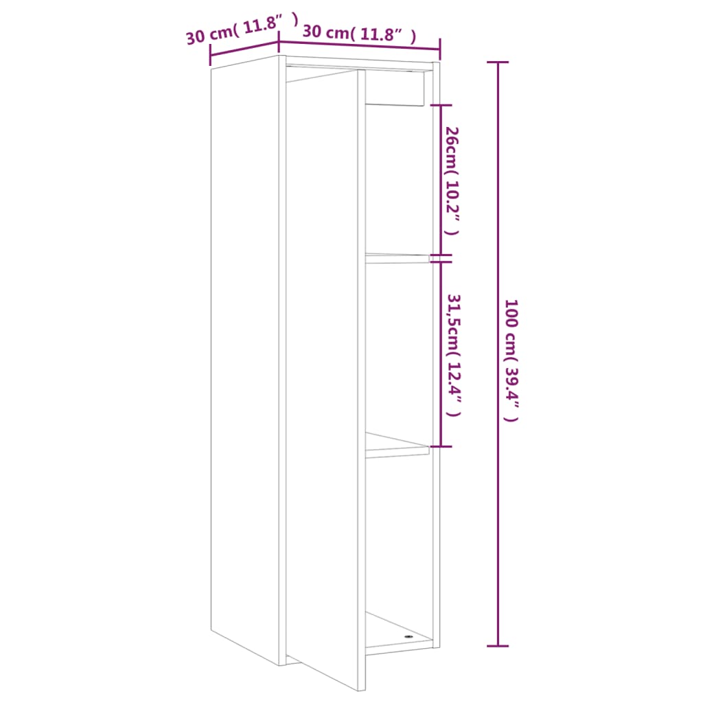 Wandkast 30X30X100 Cm Massief Grenenhout