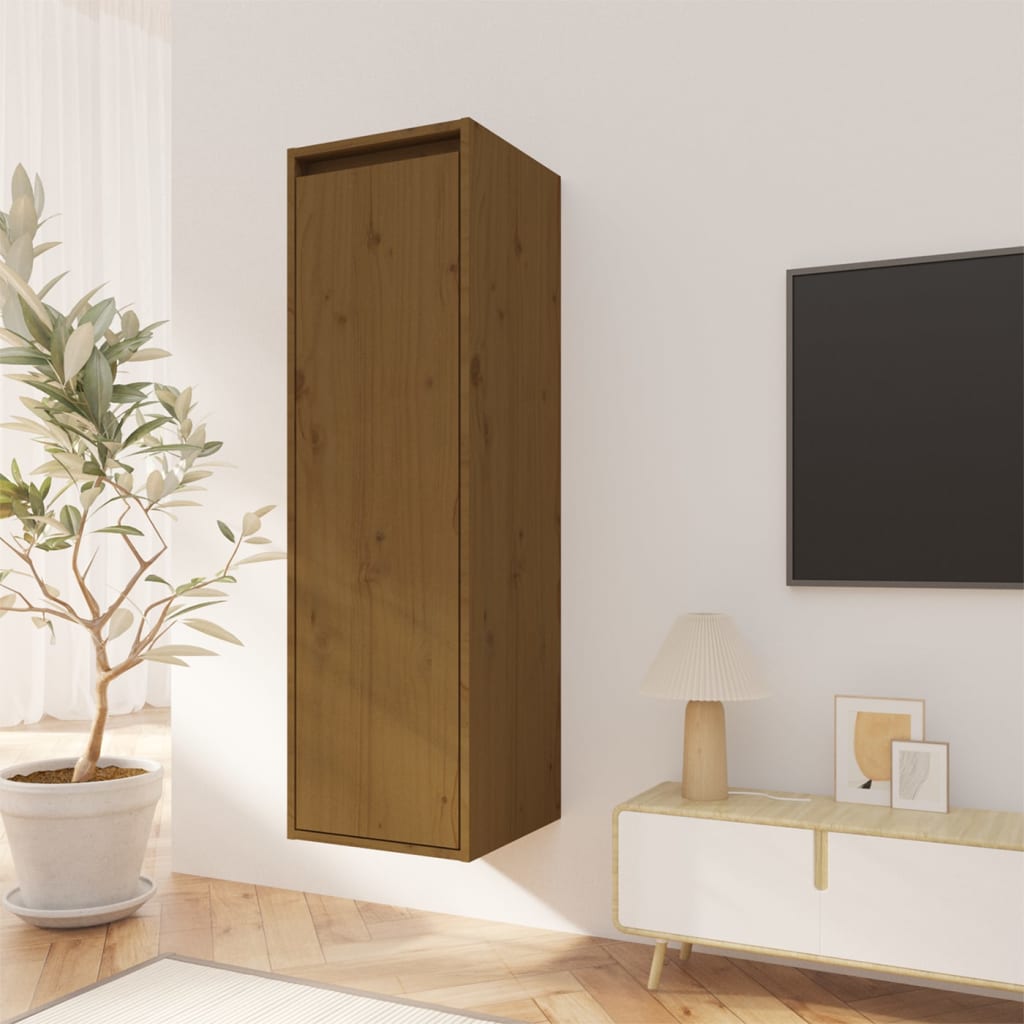 Wandkast 30X30X100 Cm Massief Grenenhout Honingbruin