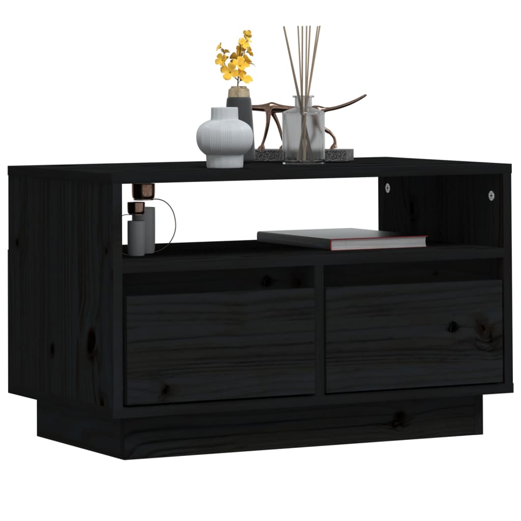 Tv-Meubel 60X35X37 Cm Massief Grenenhout Zwart