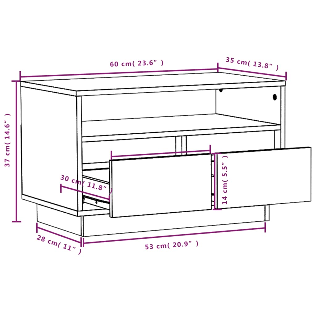 Tv-Meubel 60X35X37 Cm Massief Grenenhout Zwart