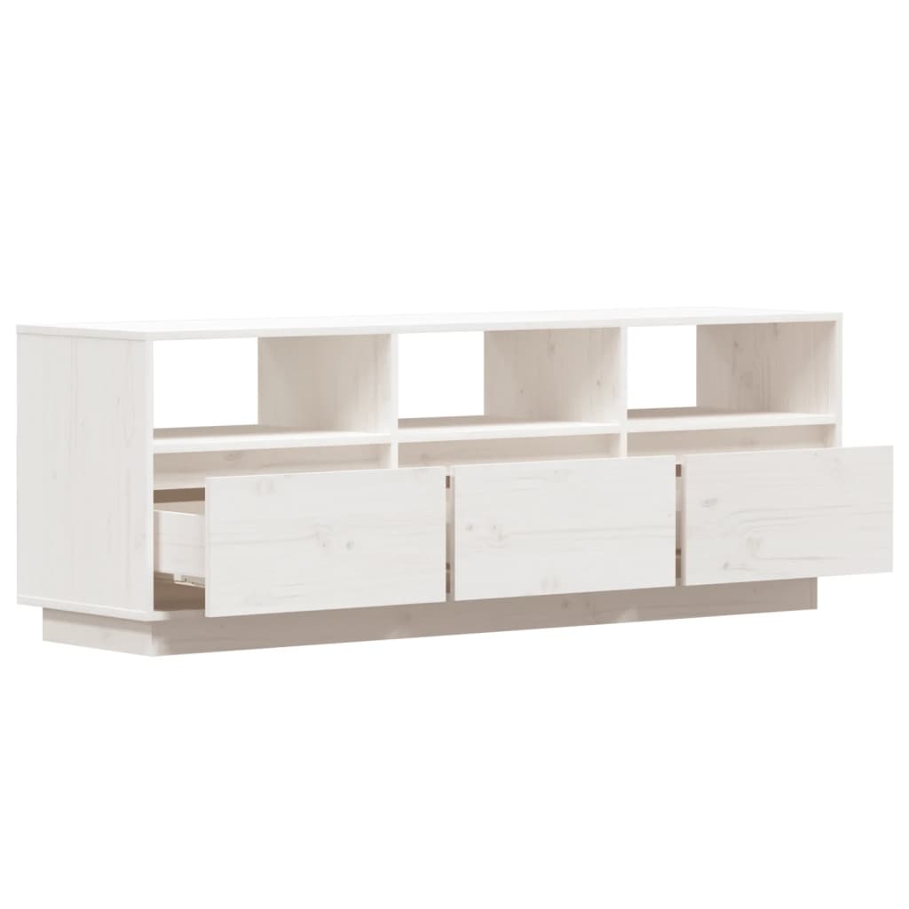 Tv-Meubel 140X37X50 Cm Massief Grenenhout Wit