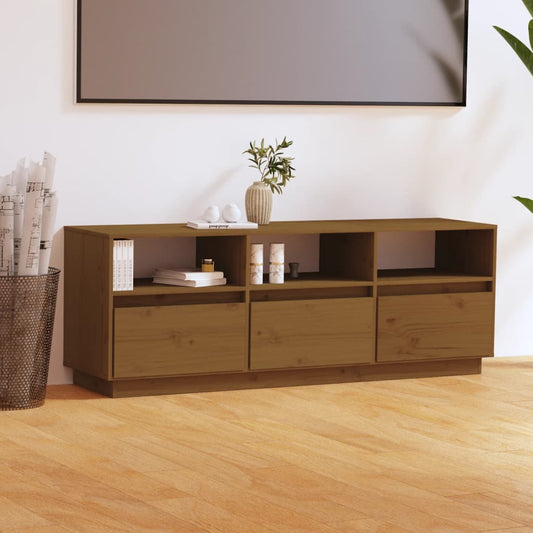 Tv-Meubel 140X37X50 Cm Massief Grenenhout Honingbruin