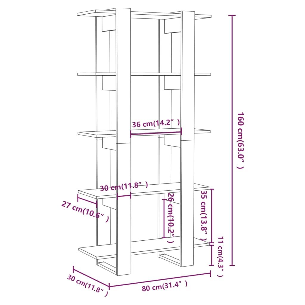 Boekenkast/Kamerscherm 80X30X160 Cm Bewerkt Hout Wit