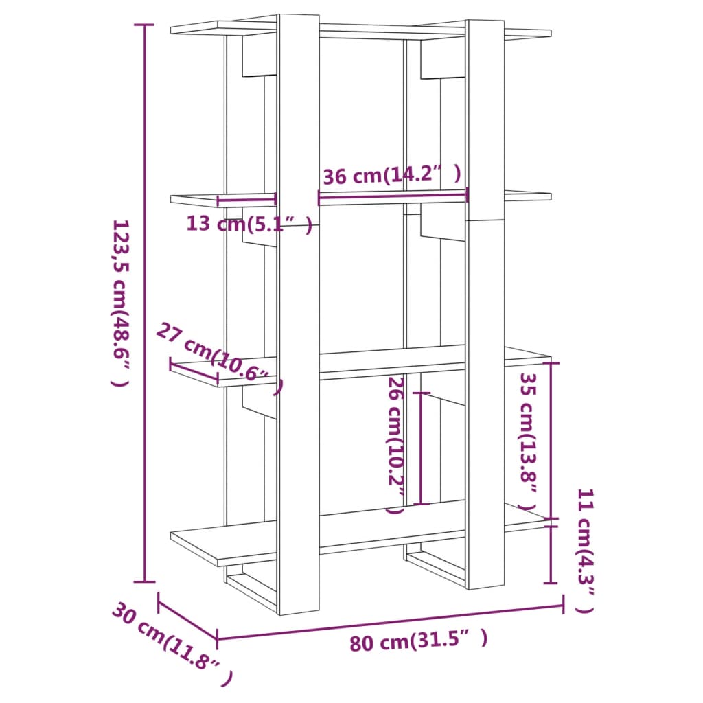 Boekenkast/Kamerscherm 80X30X123,5 Wit