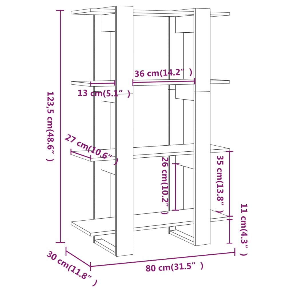 Boekenkast/Kamerscherm 80X30X123,5 Cm Betongrijs