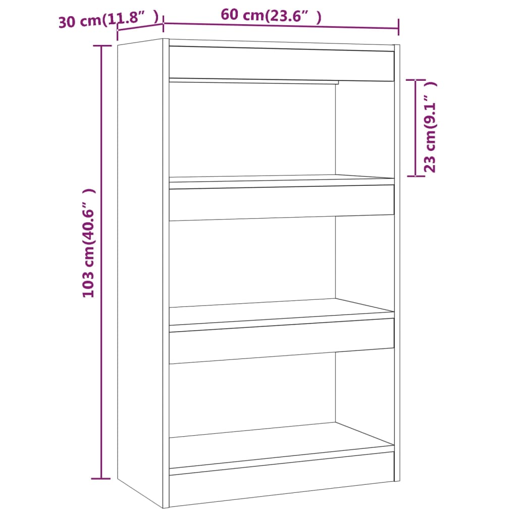Boekenkast/Kamerscherm 60X30X103 Cm Spaanplaat Hoogglans Wit