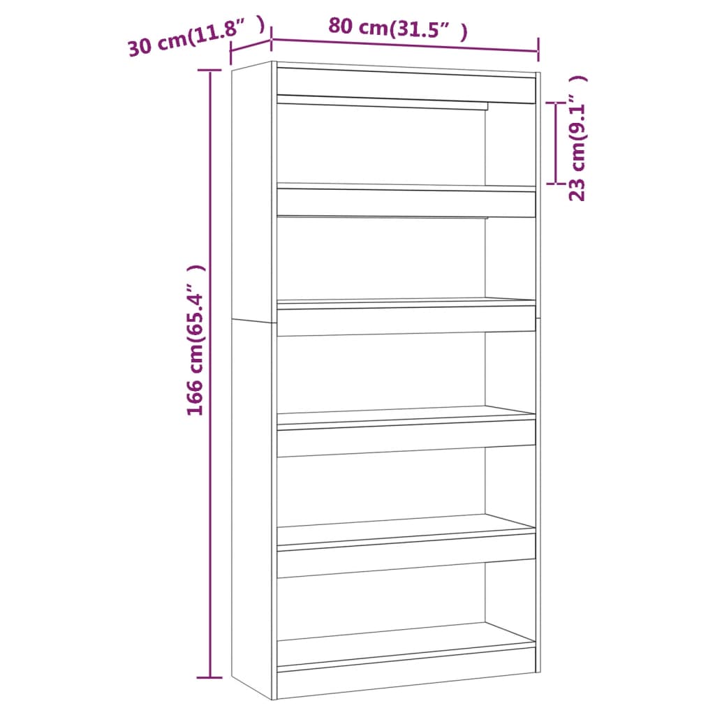 Boekenkast/Kamerscherm 80X30X166 Cm Spaanplaat Sonoma Eiken