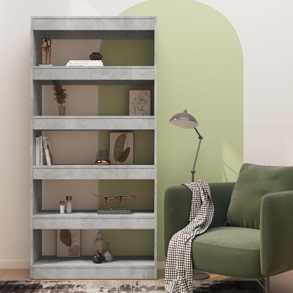 Boekenkast/Kamerscherm 80X30X166 Cm Spaanplaat Betongrijs