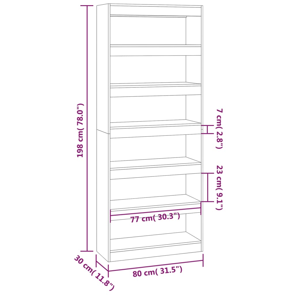 Boekenkast/Kamerscherm 80X30X198 Cm Spaanplaat Sonoma Eiken
