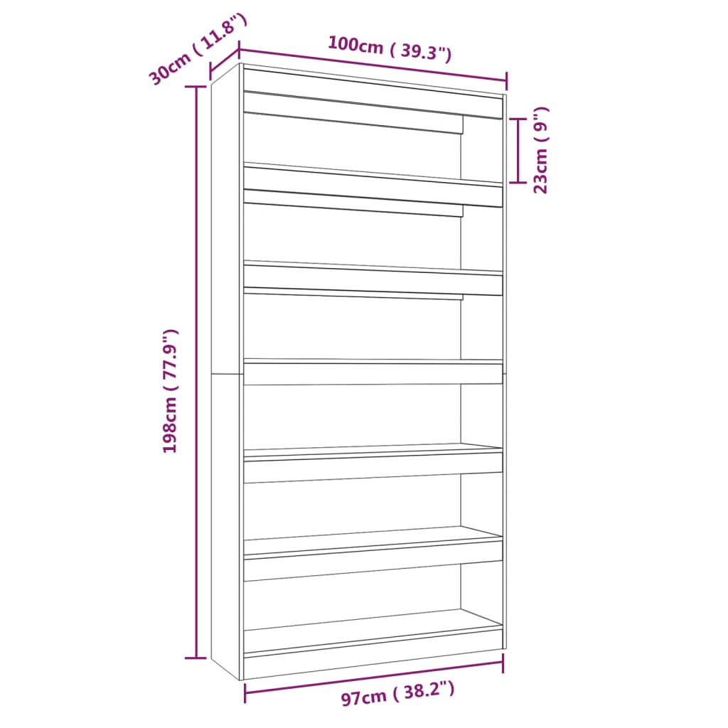 Boekenkast/Kamerscherm 100X30X198 Cm Bewerkt Hout Zwart