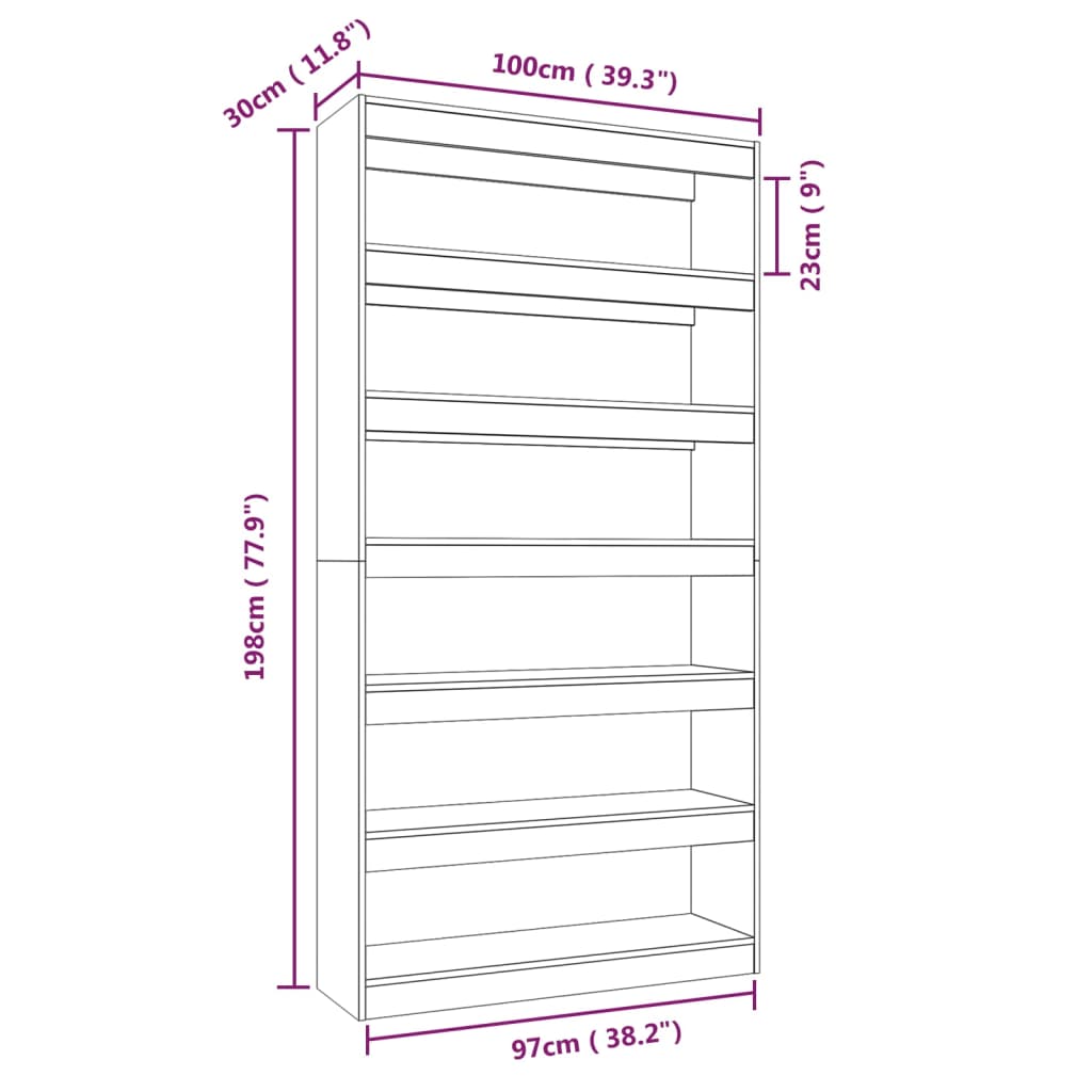 Boekenkast/Kamerscherm 100X30X198 Cm Bewerkt Hout Betongrijs