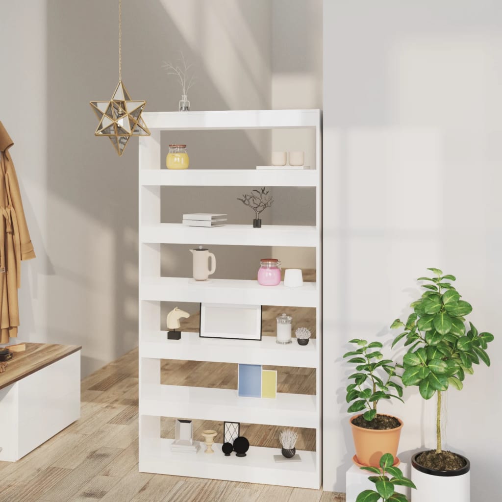 Boekenkast/Kamerscherm 100X30X198 Cm Bewerkt Hout Hoogglans Wit