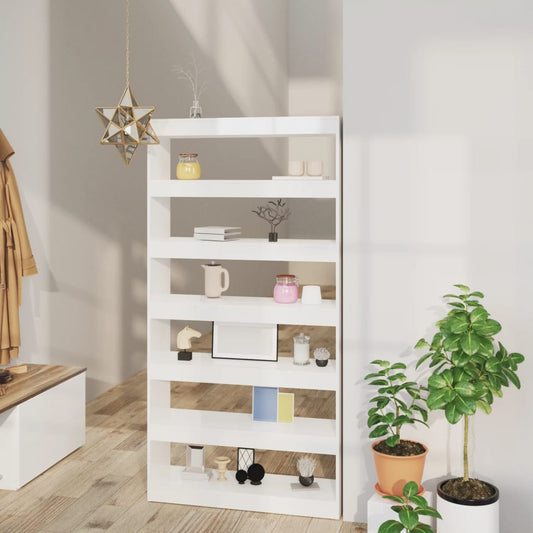 Boekenkast/Kamerscherm 100X30X198 Cm Bewerkt Hout Hoogglans Wit