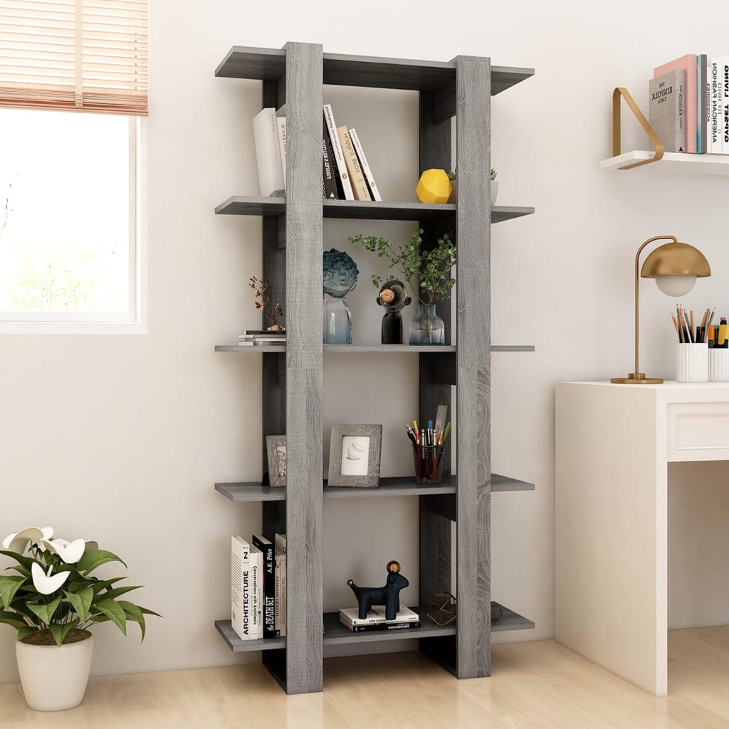 Boekenkast/Kamerscherm 80X30X160 Cm Spaanplaat Grijs Sonoma