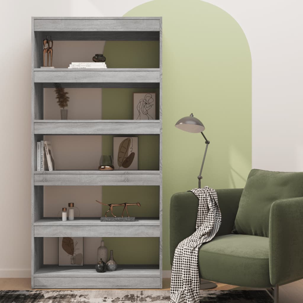 Boekenkast/Kamerscherm 80X30X166 Cm Spaanplaat Grijs Sonoma