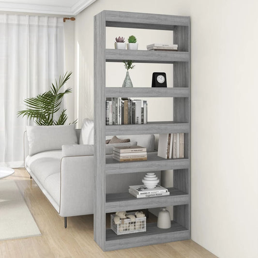 Boekenkast/Kamerscherm 80X30X198 Cm Spaanplaat Grijs Sonoma