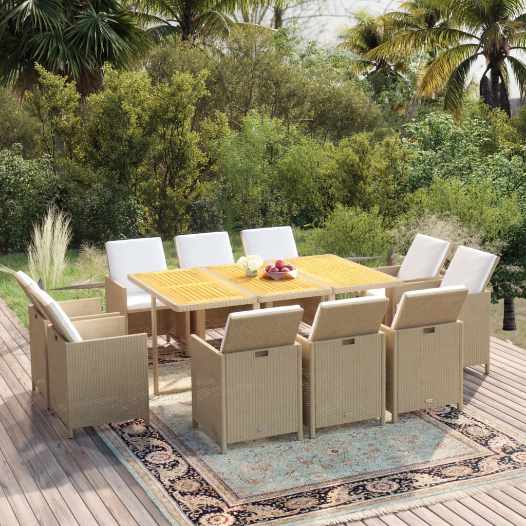 11-Delige Tuinset Met Kussens Poly Rattan Beige