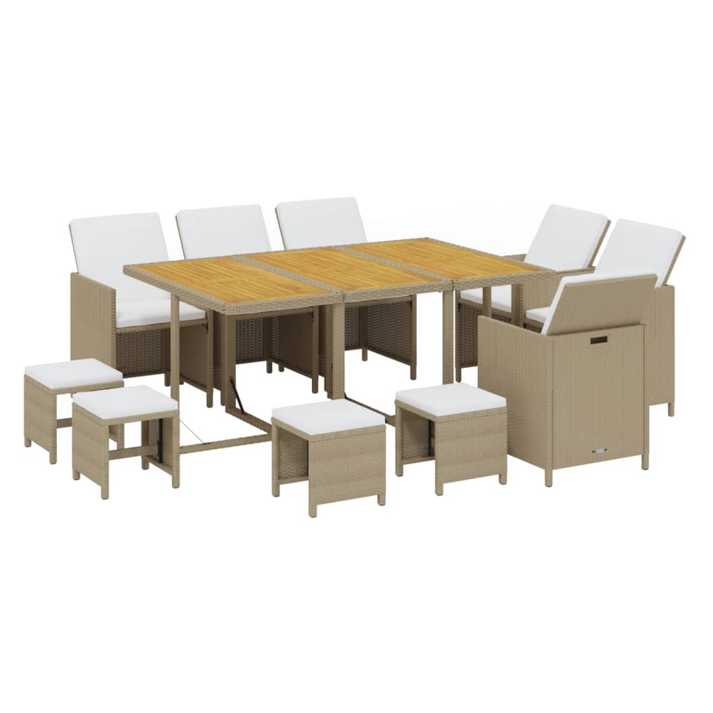 11-Delige Tuinset Met Kussens Poly Rattan Beige