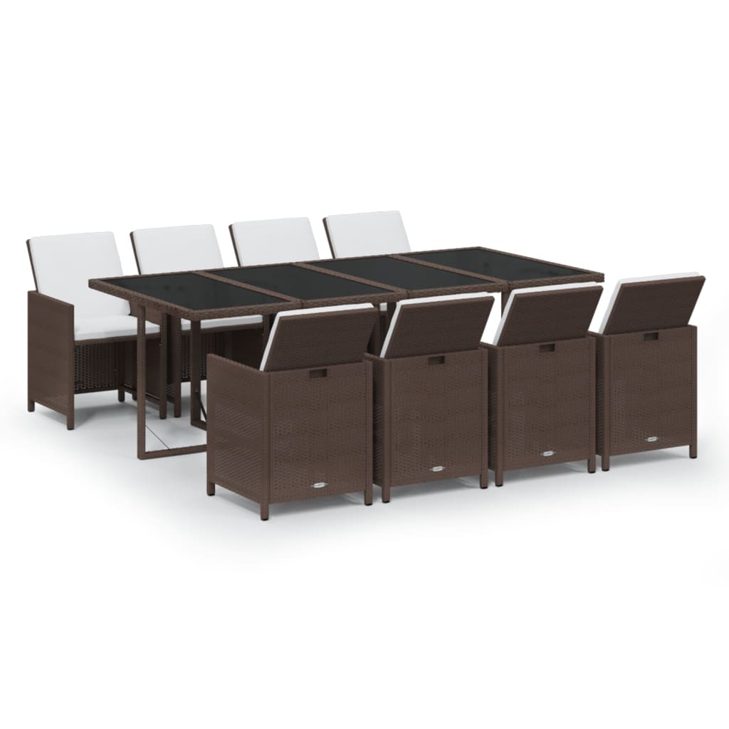 9-Delige Tuinset Met Kussens Poly Rattan Bruin