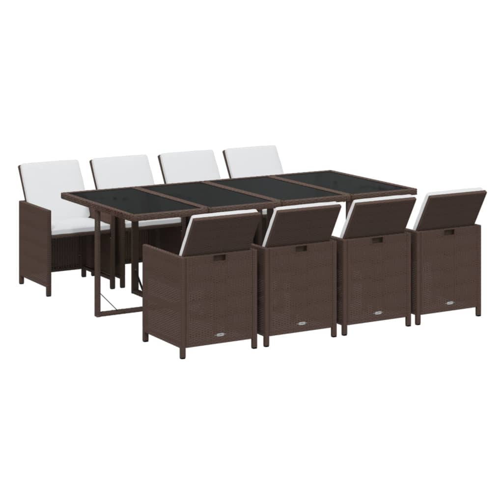 9-Delige Tuinset Met Kussens Poly Rattan Bruin