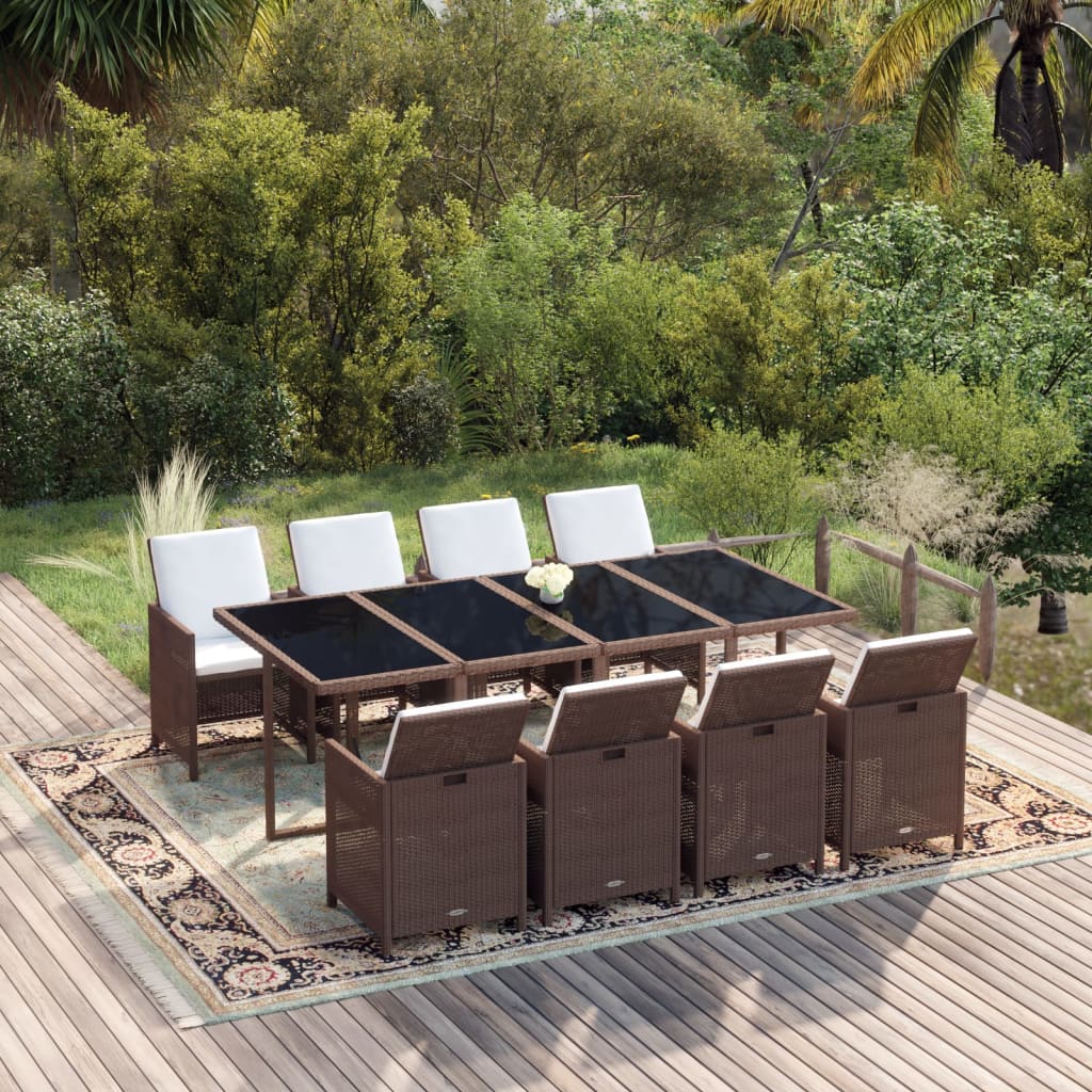 9-Delige Tuinset Met Kussens Poly Rattan Bruin