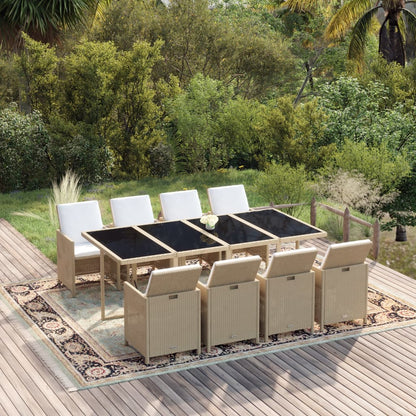 9-Delige Tuinset Met Kussens Poly Rattan Beige
