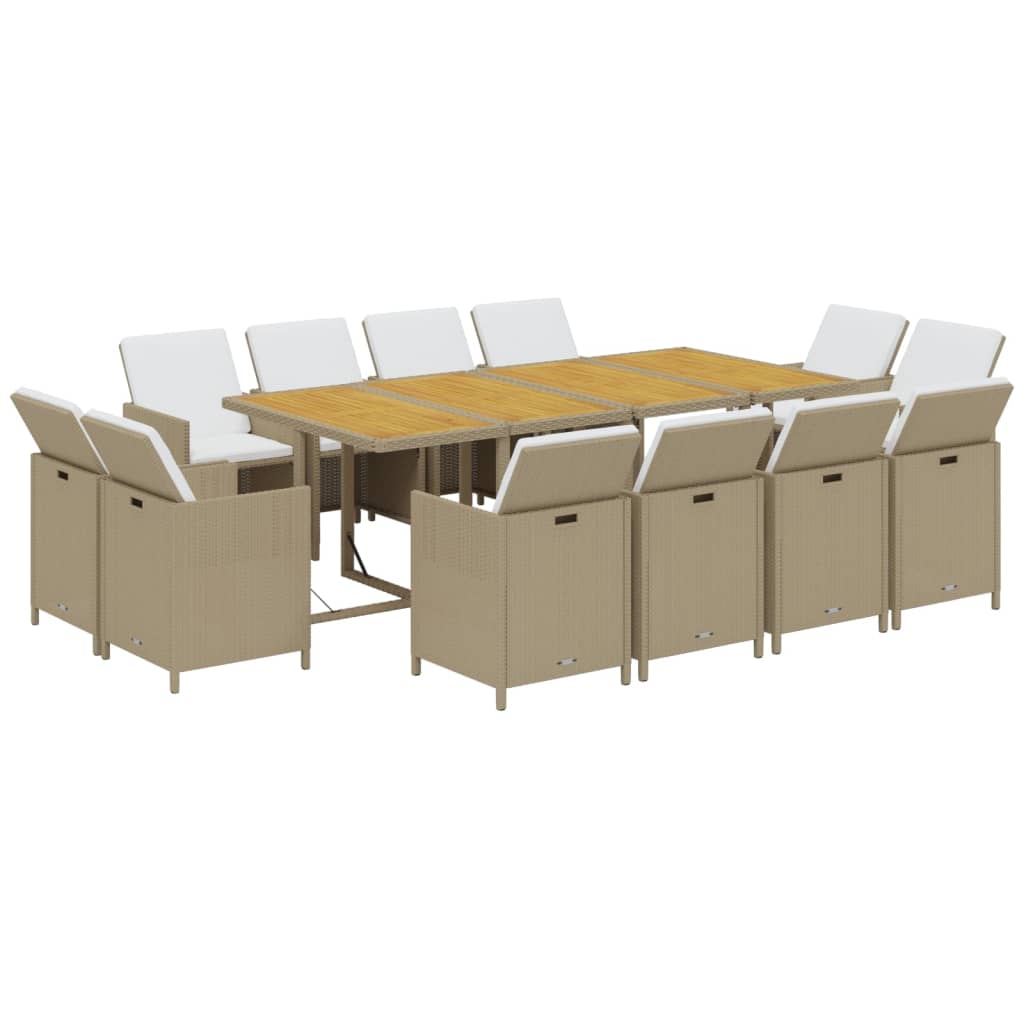 13-Delige Tuinset Met Kussens Poly Rattan Beige